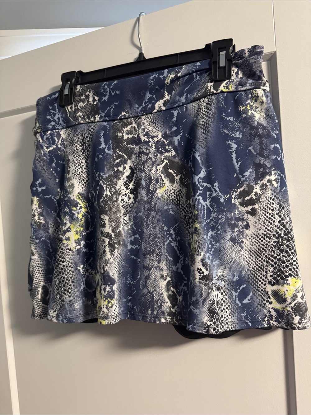 Women’s Blue Snakeskin-Print Skirt with Yellow Accents